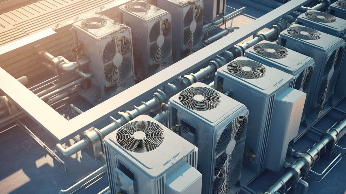 نقشه طراحی سیستم HVAC با نمایش داکتها، فنها و تجهیزات گرمایش-سرمایش در یک ساختمان